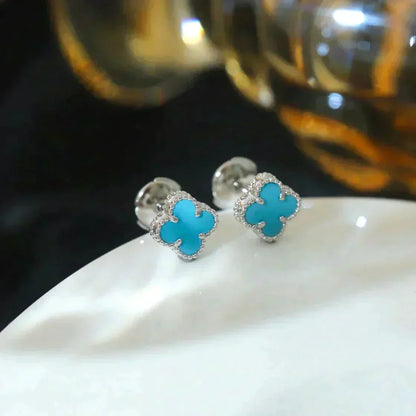 [LORA]CLOVER MINI 9.5MM ONYX STUD EARRINGS SILVER