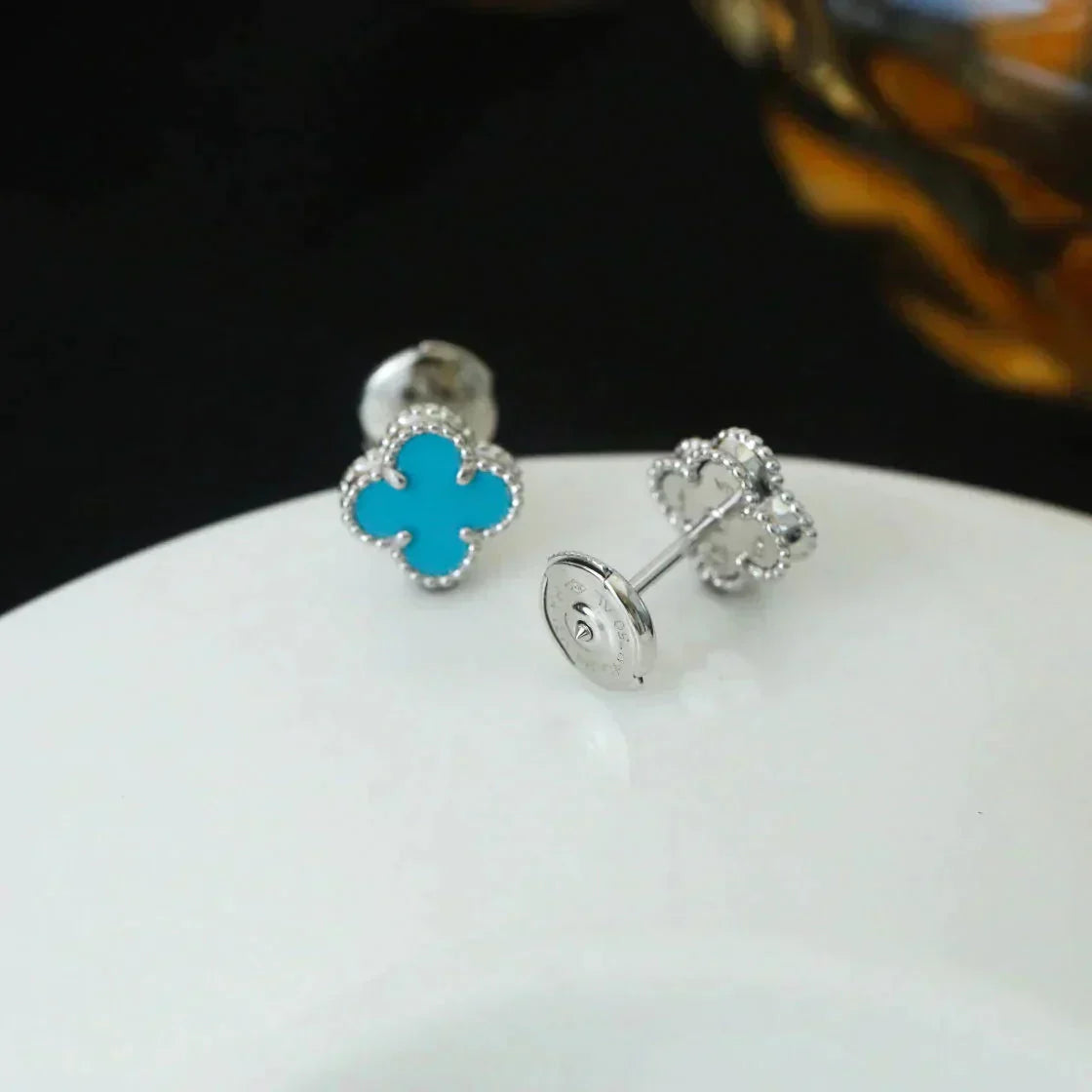 [LORA]CLOVER MINI 9.5MM ONYX STUD EARRINGS SILVER