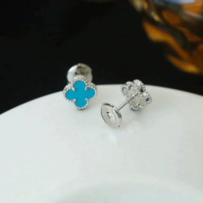 [LORA]CLOVER MINI 9.5MM ONYX STUD EARRINGS SILVER