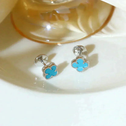 [LORA]CLOVER MINI 9.5MM ONYX STUD EARRINGS SILVER