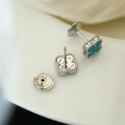 [LORA]CLOVER MINI 9.5MM ONYX STUD EARRINGS SILVER