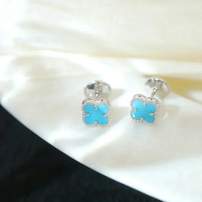 [LORA]CLOVER MINI 9.5MM ONYX STUD EARRINGS SILVER