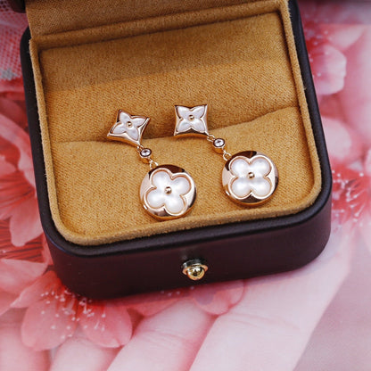 [LORA]STAR AND SUN PINK GOLD MOP DROP EARRINGS