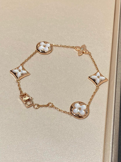 [LORA]STAR AND SUN 5 MOTIF MOP PINK GOLD BRACELET