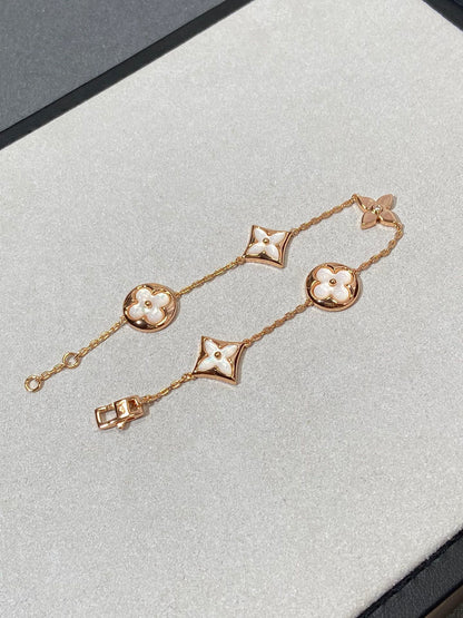 [LORA]STAR AND SUN 5 MOTIF MOP PINK GOLD BRACELET