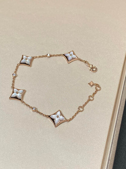 [LORA]STAR 4 MOTIF MOP DIAMOND PINK GOLD BRACELET
