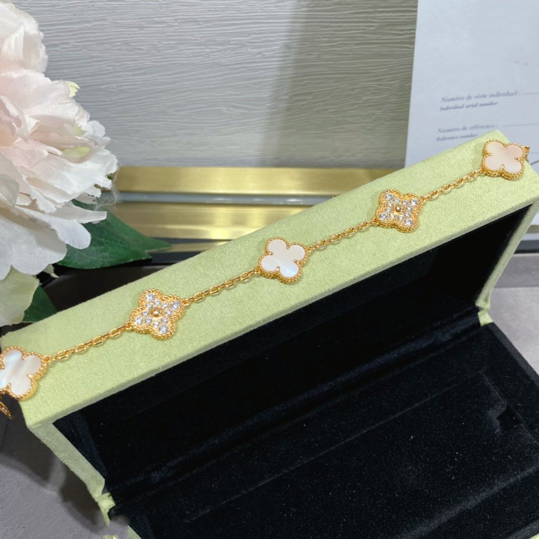 [LORA]CLOVER 5 MOTIF DIAMOND PINK MOP PINK GOLD BRACELET
