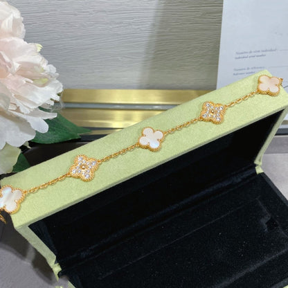 [LORA]CLOVER 5 MOTIF DIAMOND PINK MOP PINK GOLD BRACELET