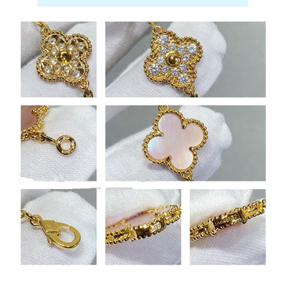 [LORA]CLOVER 5 MOTIF DIAMOND PINK MOP PINK GOLD BRACELET