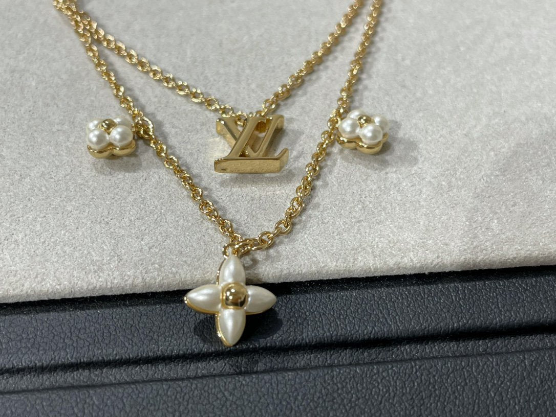 [LORA]FLOWERGRAM GOLD MOP DOUBLE ROW NECKLACE