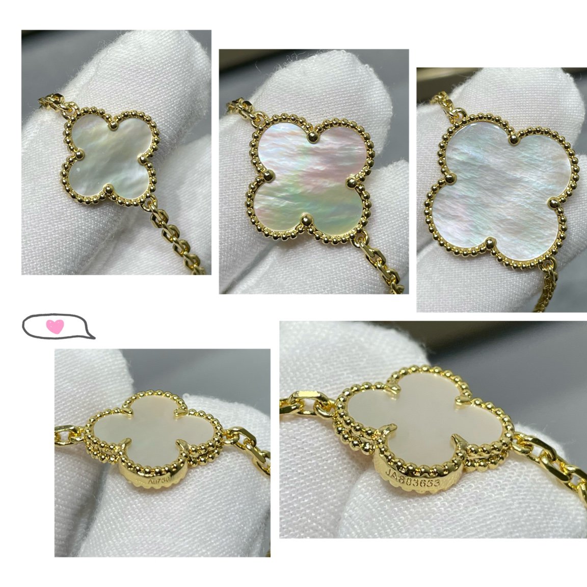 [LORA]CLOVER 16 MOTIF WHITE MOP GOLD NECKLACE