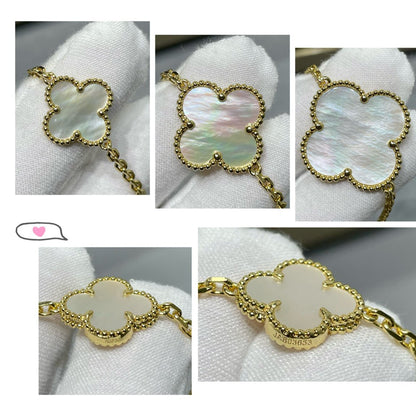 [LORA]CLOVER 16 MOTIF WHITE MOP GOLD NECKLACE