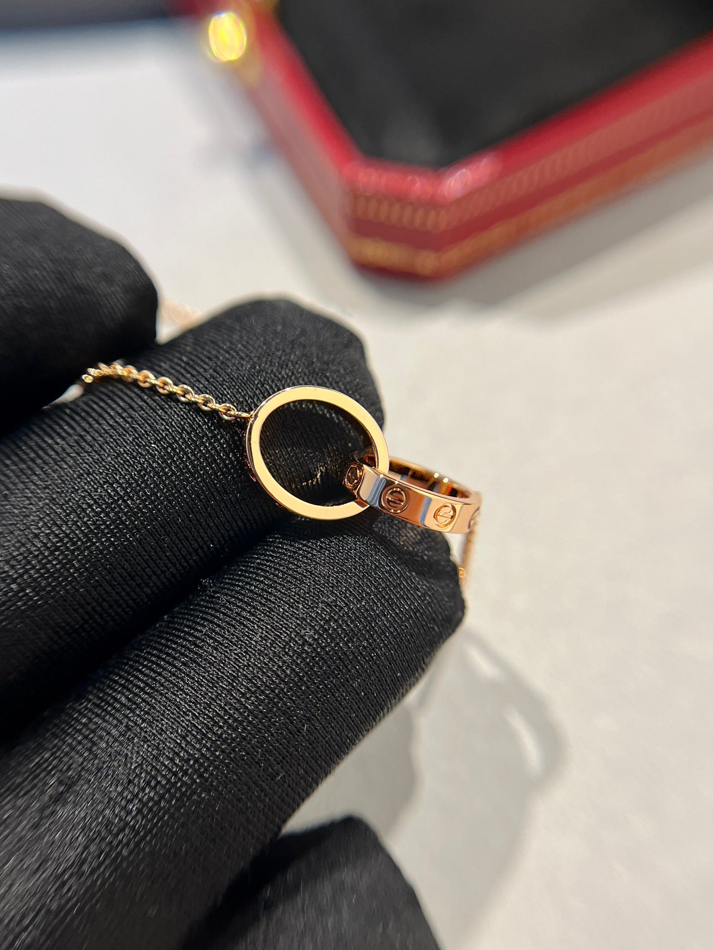 [LORA]LOVE NECKLACE DOUBLE RING PINK GOLD