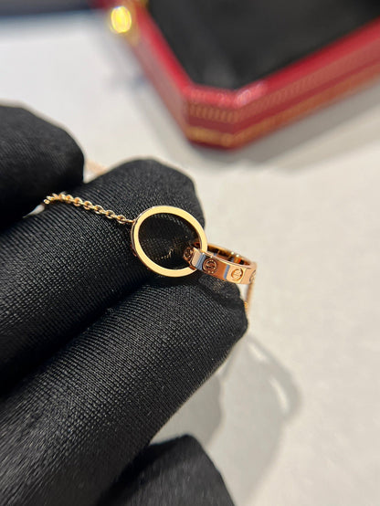 [LORA]LOVE NECKLACE DOUBLE RING PINK GOLD