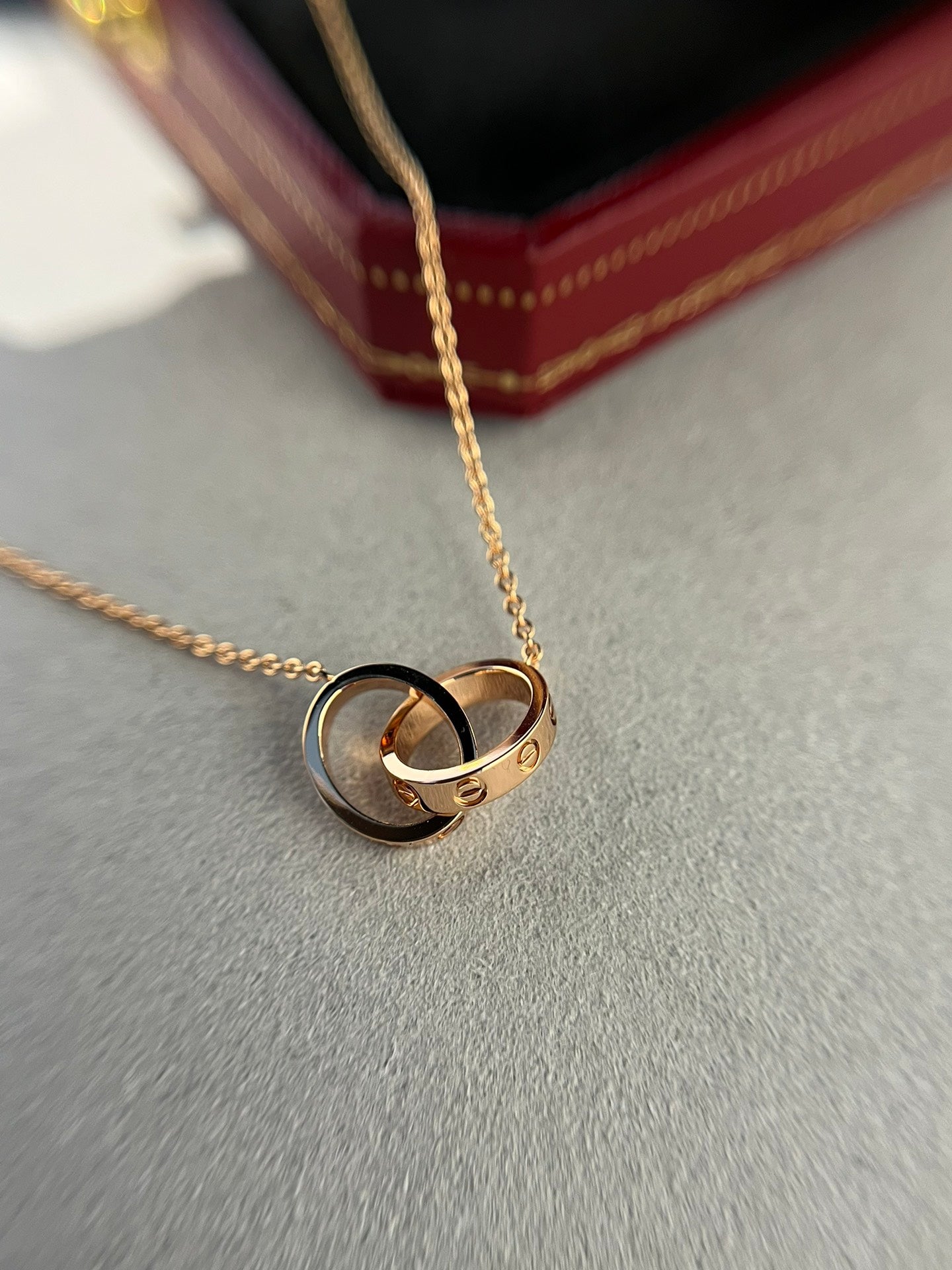 [LORA]LOVE NECKLACE DOUBLE RING PINK GOLD