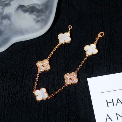[LORA]CLOVER BRACELET 5 MOTIF WHITE MOP DIAMOND