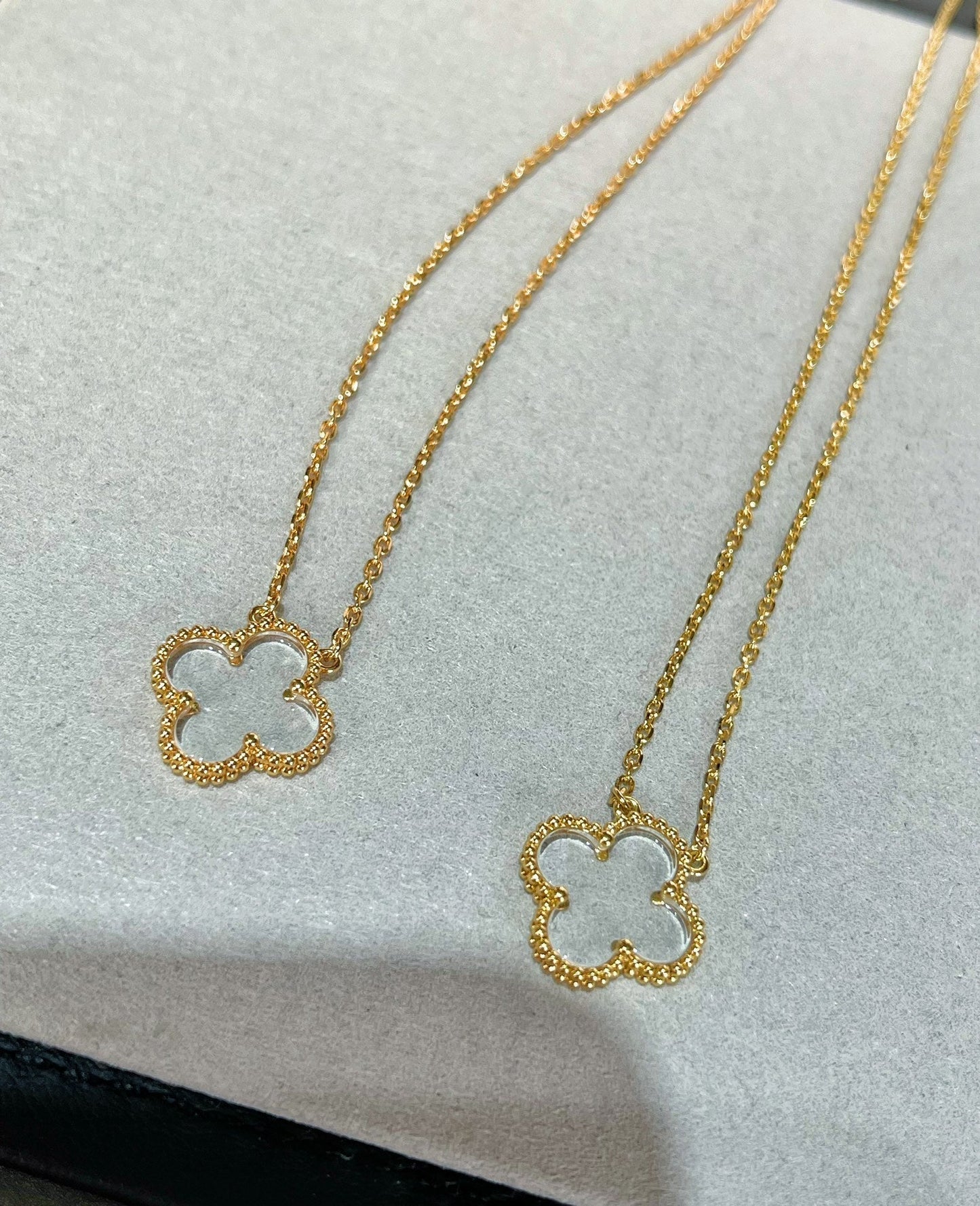 [LORA]CLOVER ROCK CRYSTAL ROSE GOLD NECKLACE