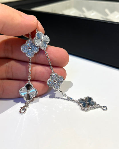 [LORA]CLOVER 5 MOTIF SILVER DIAMOND BRACELET
