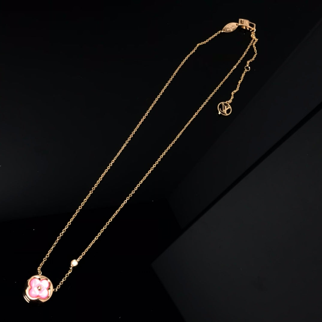 [LORA]COLOR BLOSSOM PINK MOP SUN GOLD NECKLACE