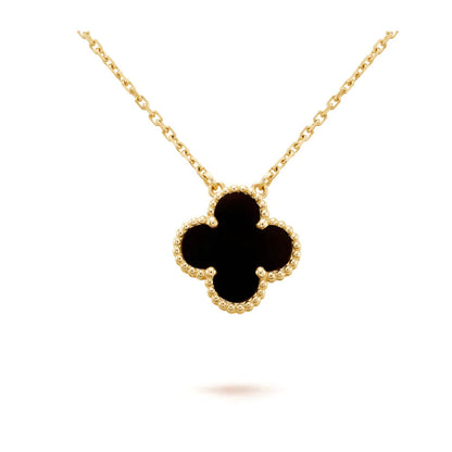 [LORA]CLOVER 15MM BLACK ONYX SINGLE FLOWER NECKLACE