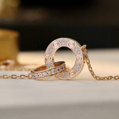 [LORA]LOVE 7.6MM NECKLACE ROSE GOLD AND SILVER  FULL DIAMOND