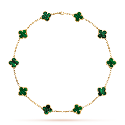 [LORA]CLOVER 10 MOTIFS MALACHITE NECKLACE