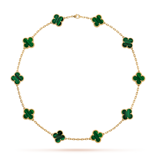 [LORA]CLOVER 10 MOTIFS MALACHITE NECKLACE