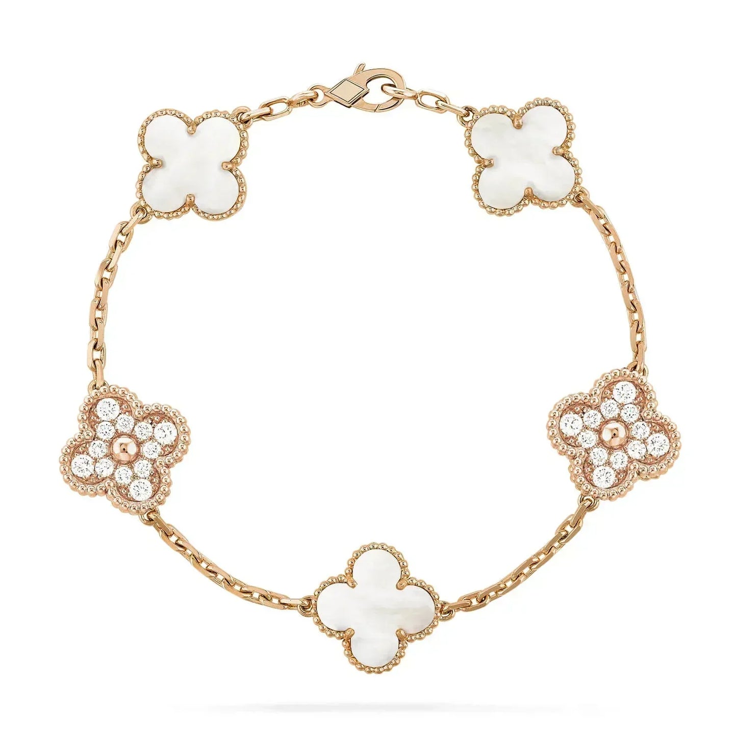 [LORA]CLOVER BRACELET 5 MOTIF WHITE MOP DIAMOND