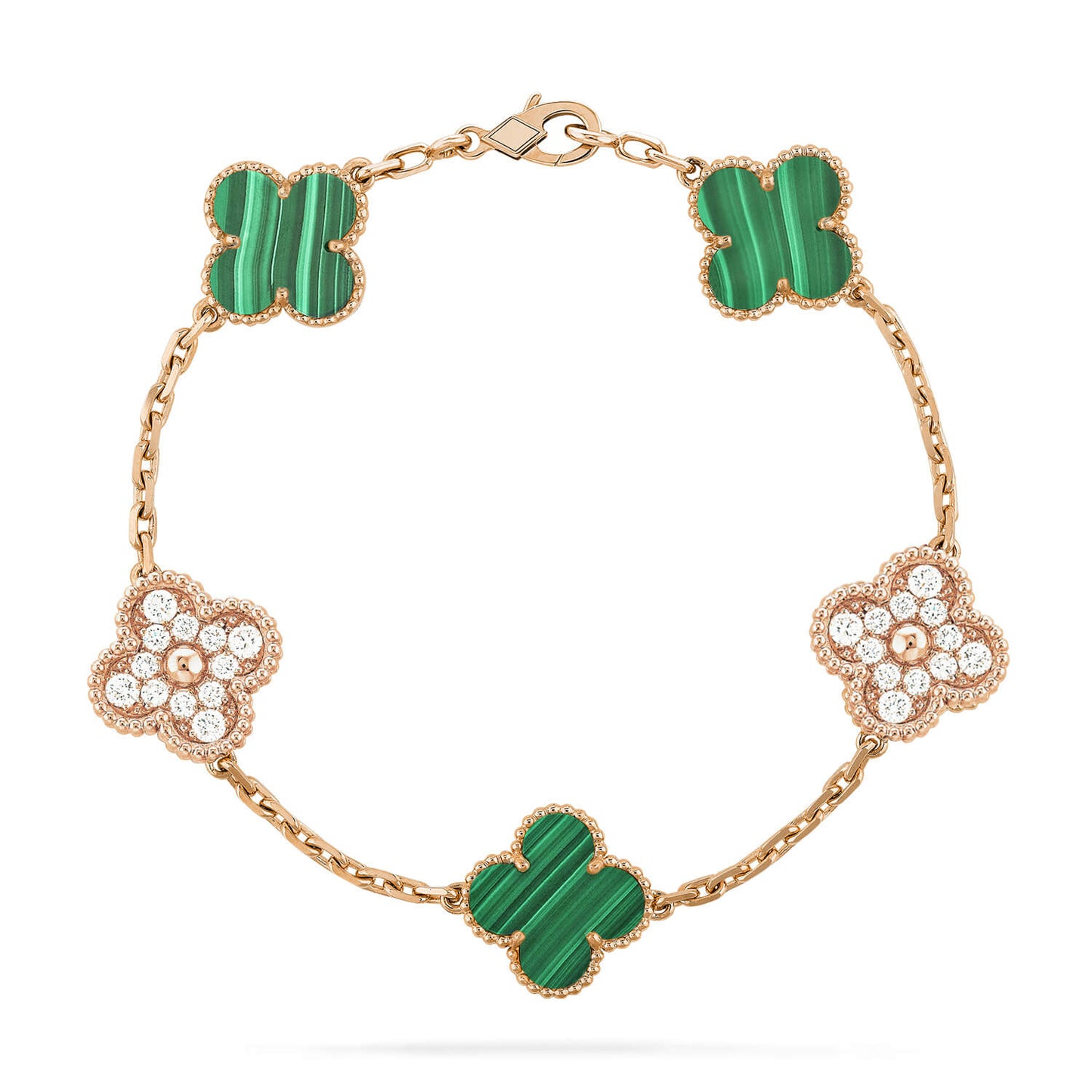[LORA]CLOVER  5 MOTIF MALACHITE DIAMOND BRACELET