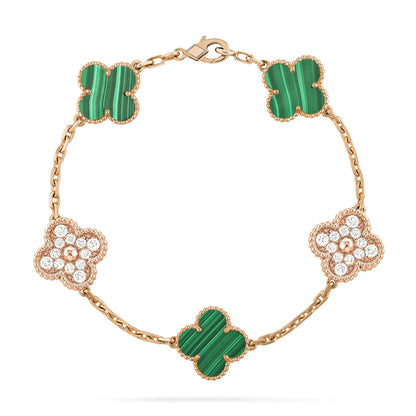 [LORA]CLOVER  5 MOTIF MALACHITE DIAMOND BRACELET