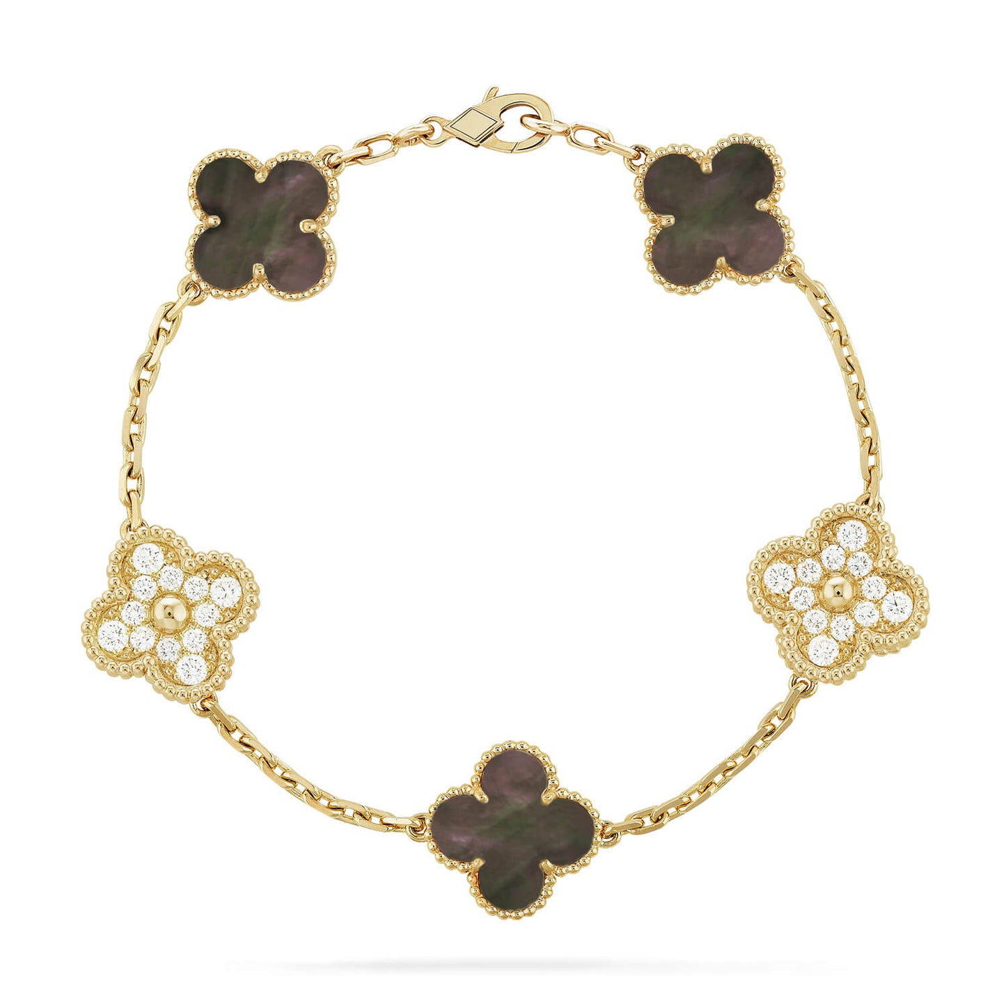 [LORA]CLOVER 5 MOTIF GRAY MOP DIAMOND BRACELET