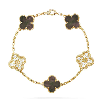 [LORA]CLOVER 5 MOTIF GRAY MOP DIAMOND BRACELET