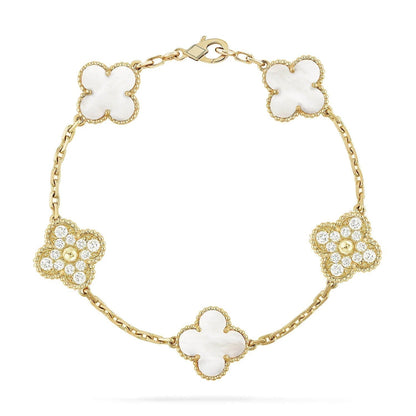 [LORA]CLOVER BRACELET 5 MOTIF WHITE MOP DIAMOND