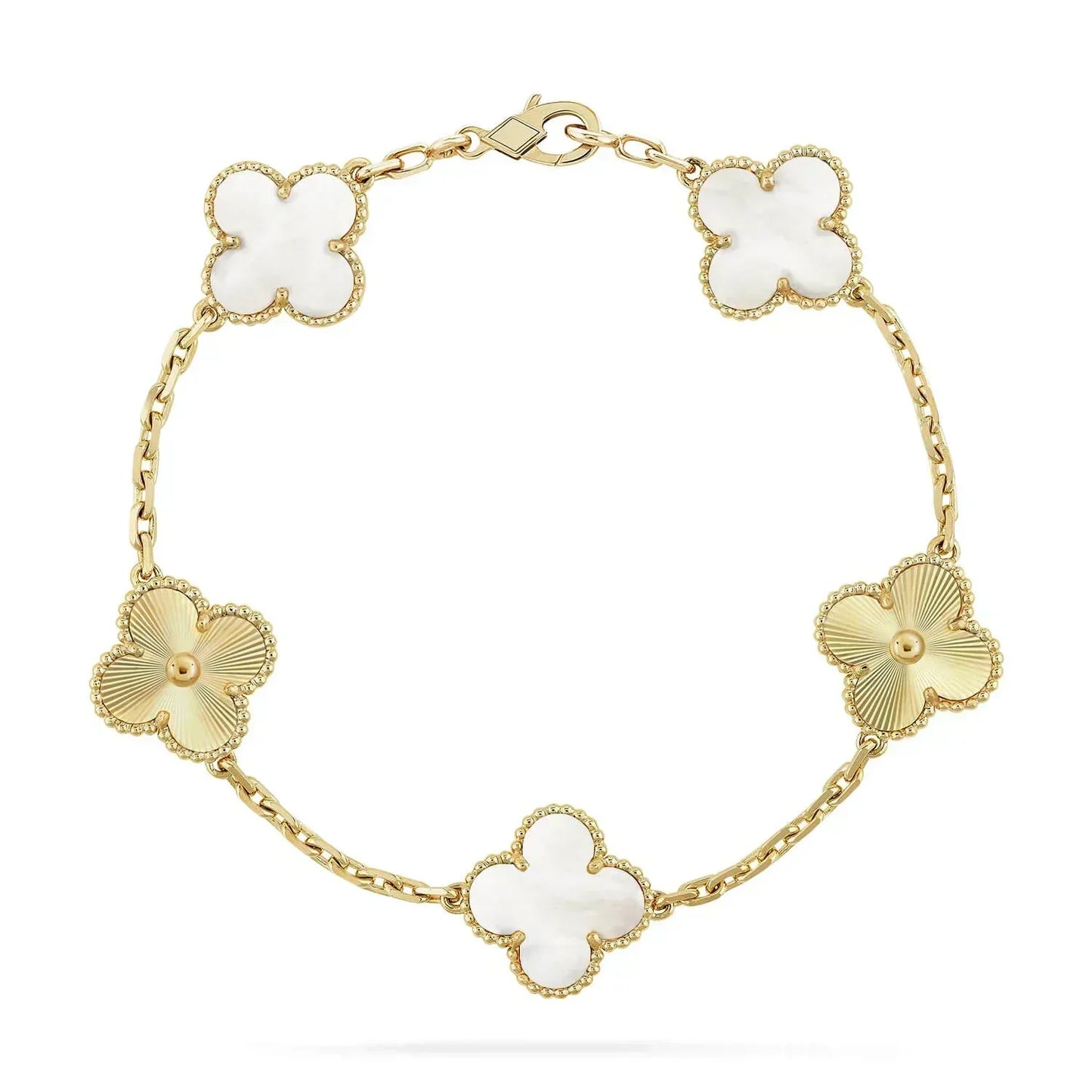 [LORA]CLOVER BRACELET 5 MOTIF WHITE MOP PINK GOLD