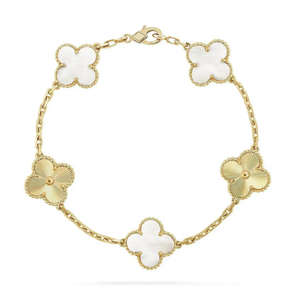 [LORA]CLOVER BRACELET 5 MOTIF WHITE MOP PINK GOLD