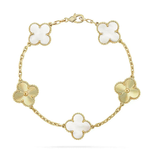 [LORA]CLOVER BRACELET 5 MOTIF WHITE MOP PINK GOLD
