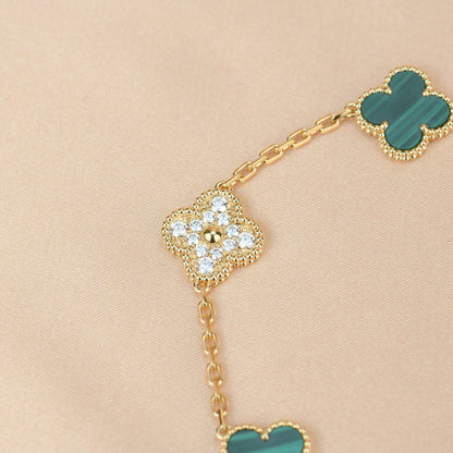 [LORA]CLOVER  5 MOTIF MALACHITE DIAMOND BRACELET