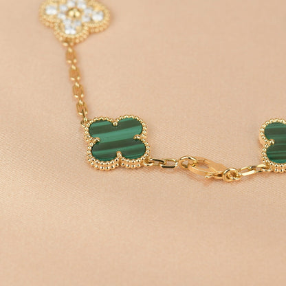 [LORA]CLOVER  5 MOTIF MALACHITE DIAMOND BRACELET