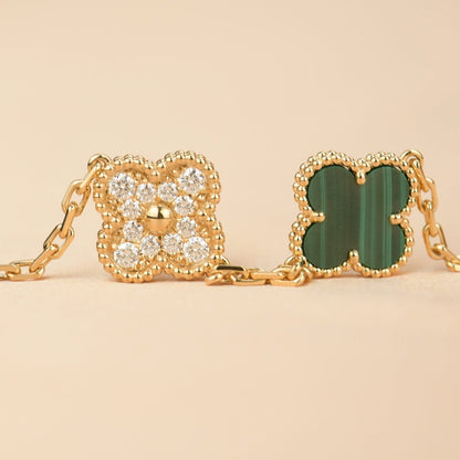 [LORA]CLOVER  5 MOTIF MALACHITE DIAMOND BRACELET