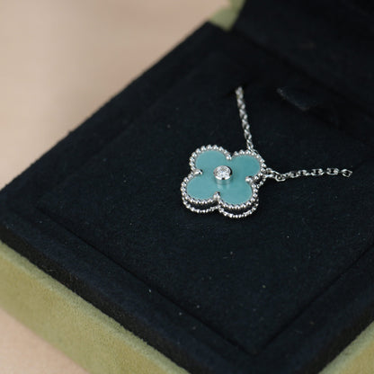 [LORA]CLOVER 15MM DIAMOND SVRES PORCELAIN  NECKLACE SILVER