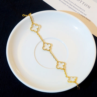 [LORA]CLOVER 5 MOTIF ROCK CRYSTAL PINK GOLD BRACELET