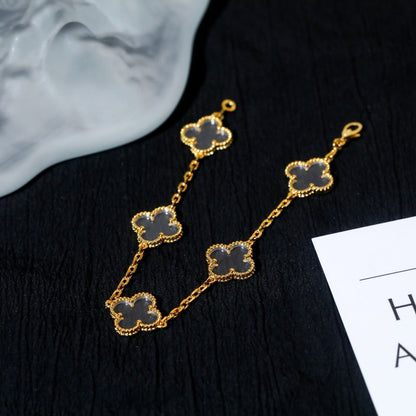 [LORA]CLOVER 5 MOTIF ROCK CRYSTAL PINK GOLD BRACELET