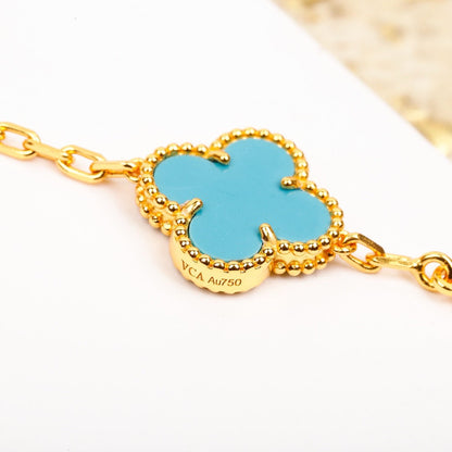 [LORA]CLOVER 5 MOTIF TURQUOISE DIAMOND GOLD BRACELET