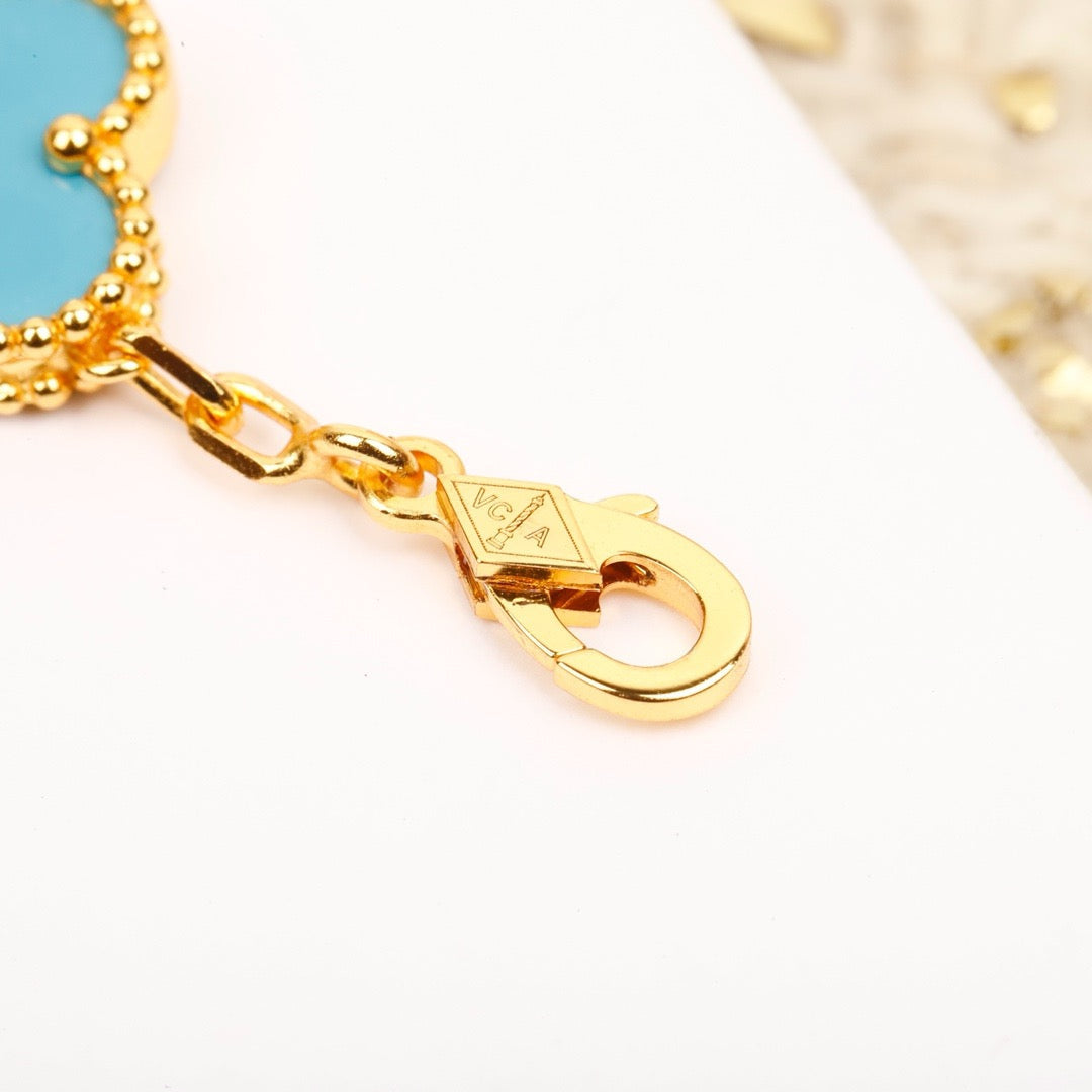 [LORA]CLOVER 5 MOTIF TURQUOISE DIAMOND GOLD BRACELET