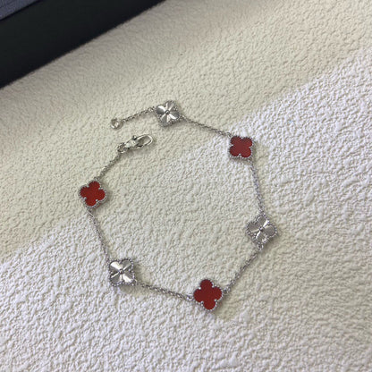 [LORA]CLOVER 6 MOTIF RED AGATE LASER BRACELET
