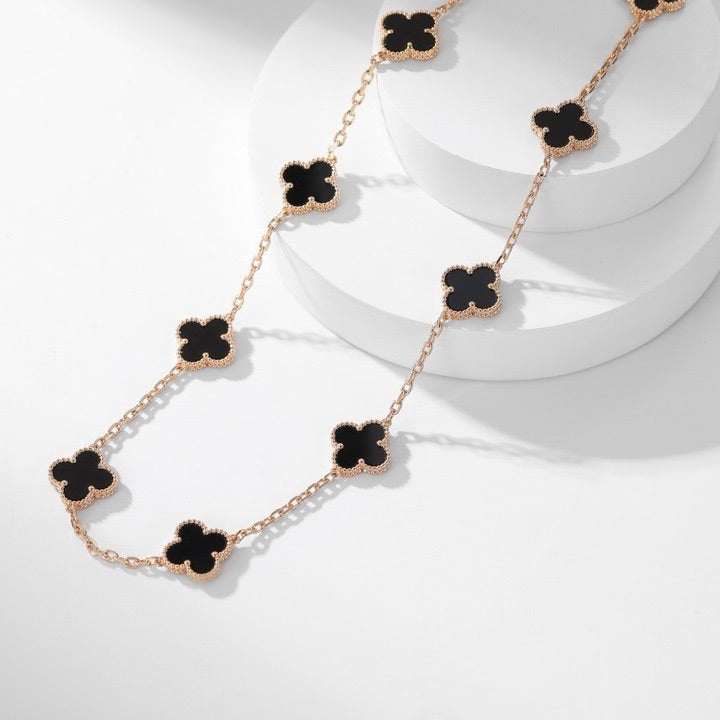 [LORA]CLOVER 10 MOTIFS ONYX NECKLACE