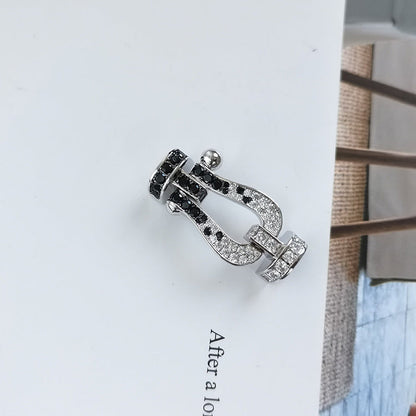 [LORA]FORCE LARGE HORSESHOE BLACK WHITE DIAMOND BRACELET SILVER