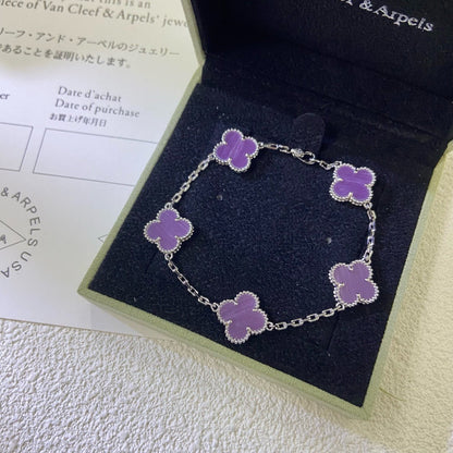 [LORA]CLOVER  5 MOTIFS  PURPLE VIOLET BRACELET