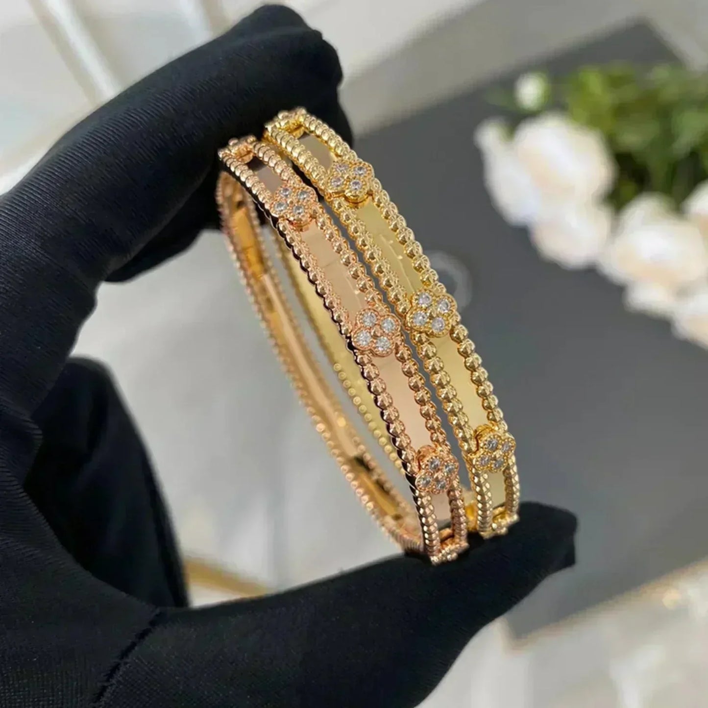 [LORA]CLOVER BRACELET 4MM DIAMONDS