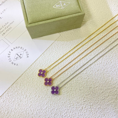 [LORA]CLOVER 15MM DIAMOND  PURPLE VIOLET NECKLACE